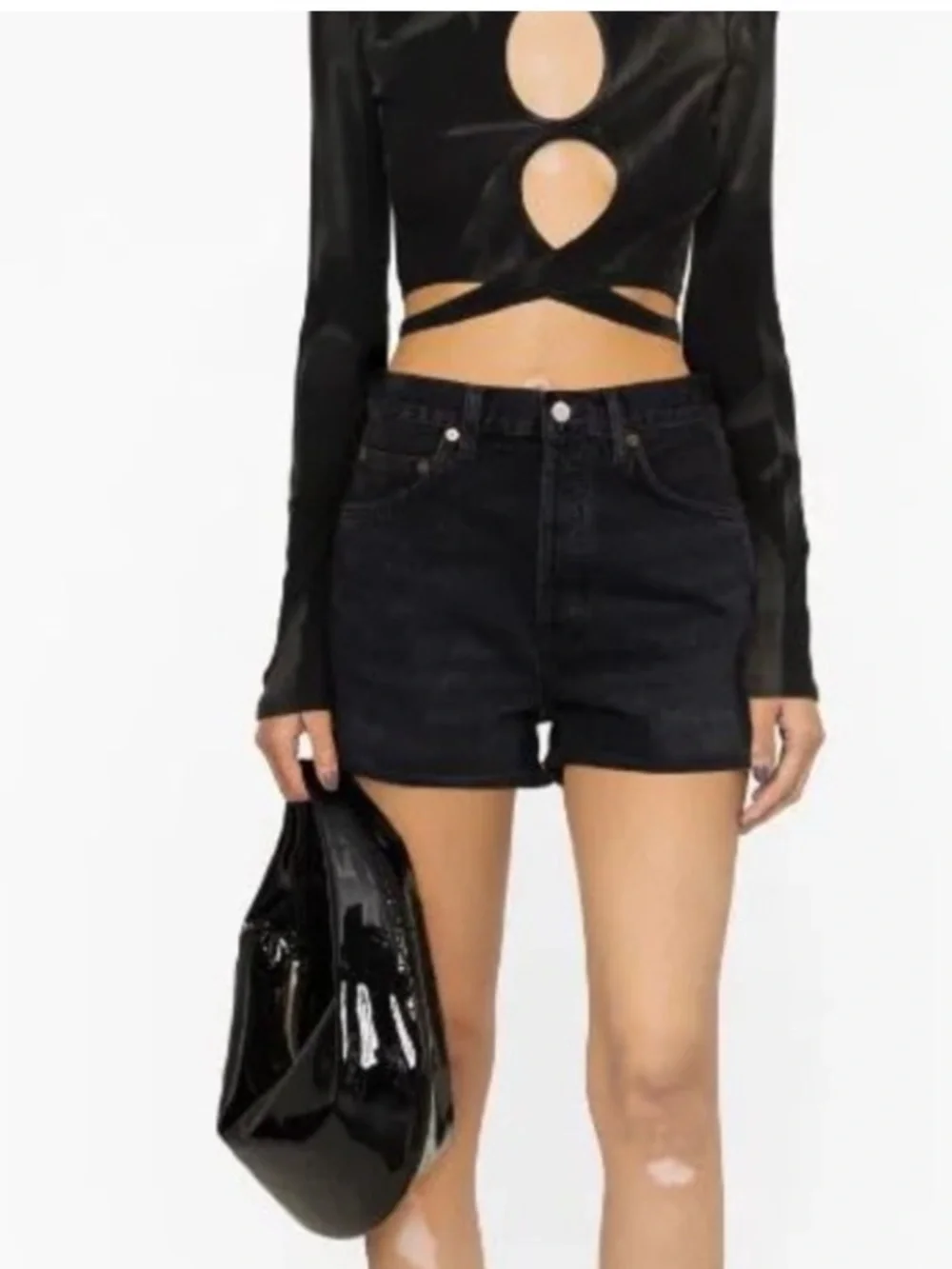 Agolde Dee High Rise Denim Jean Shorts Size 28 Black Slow Burn Organic Cotton